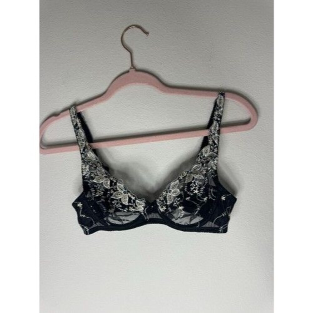 Felina Lingerie 34B Black/Ivory Floral Lace Underwire Bra Sheer